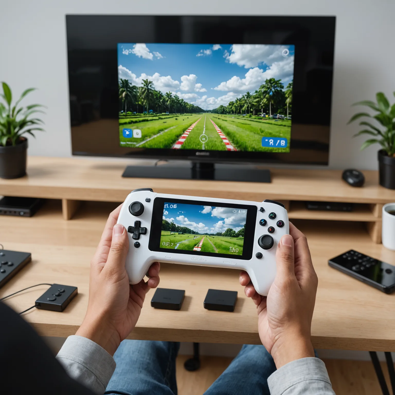 OLED Handheld Game Console with White Detachable Controllers for Sale
