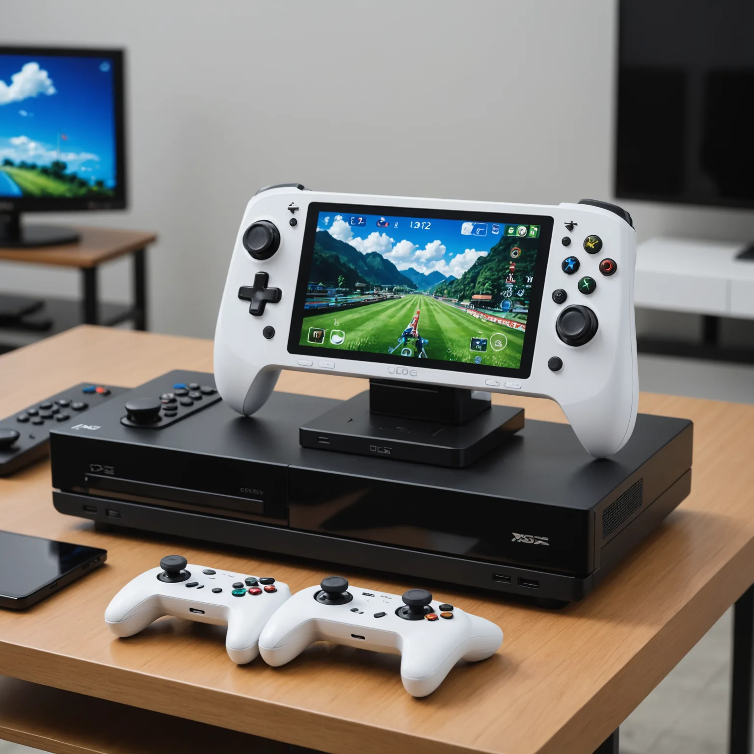 OLED handheld game console with white detachable controllers for sale